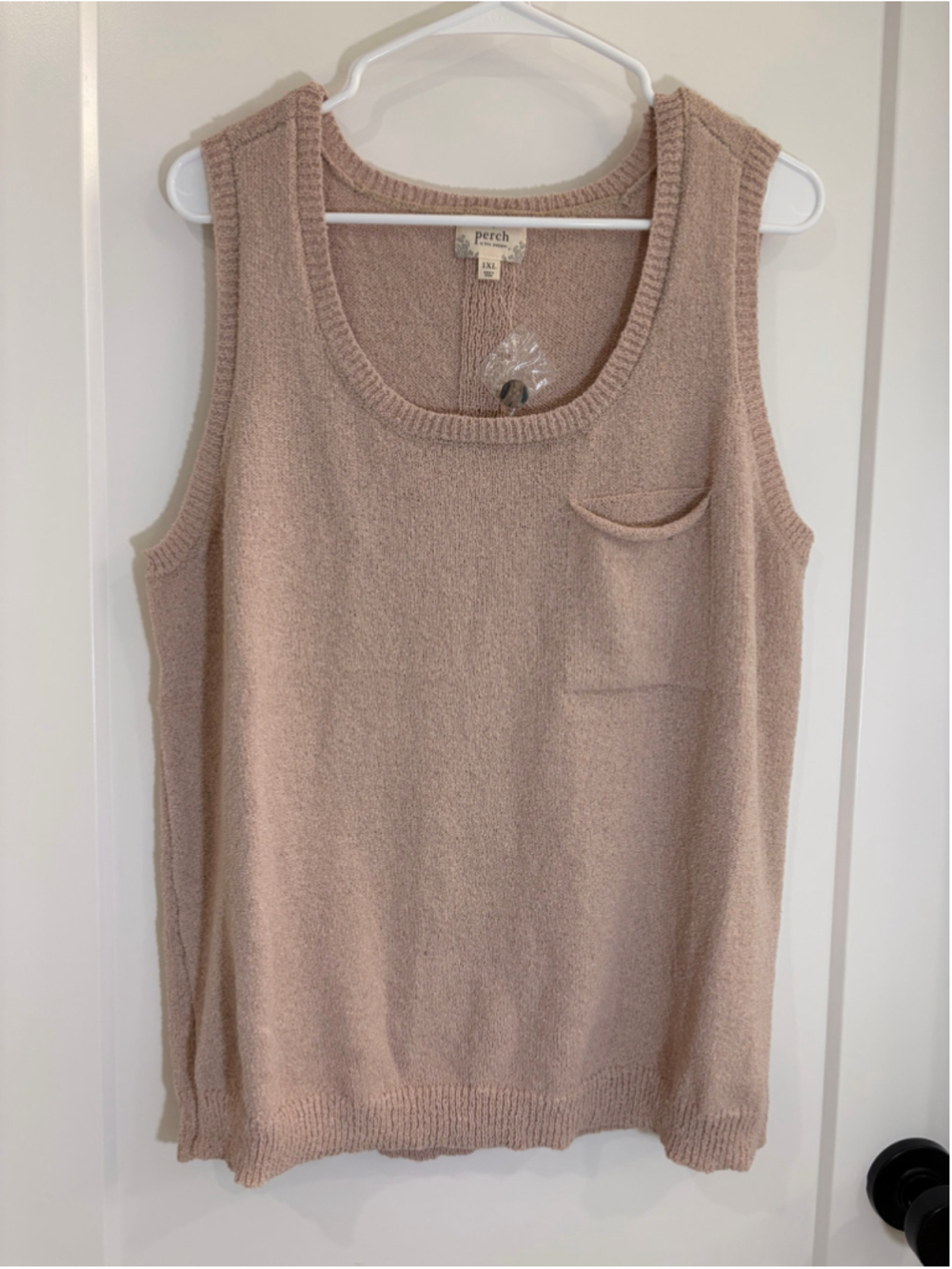 Perch by Blu Pepper Taupe Sweater Vest Sleeveless Top Button Back Size 1XL NWT